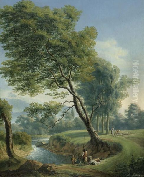 Flusslandschaft Mit Anglern. - view 1