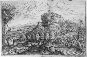 Landschaft Mit Einer Burg Auf Einem Felsen