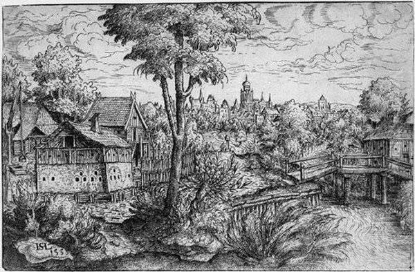 Landschaft Mit Bauerngehoft Und Holzbrucke - view 1