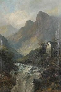 Bergachtig Landschap Met Waterval by Emile Lauterburg