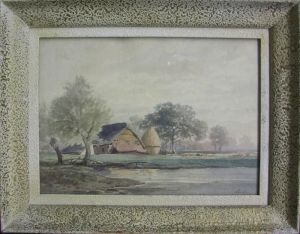 Description:boerderij Met Korenschoof by Paul Lauters