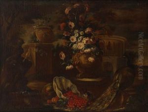 Scene Nocturne Au Vase De Fleurs Et Coupe De Fruits