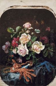Vaso di Rose Con Guanti E Ventaglio by Jules Marie Lavee