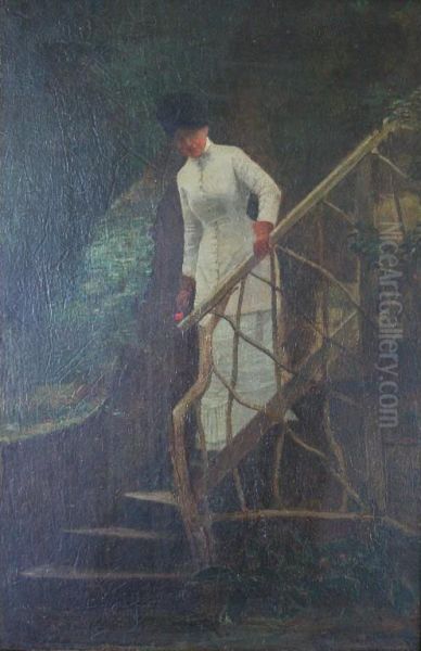 Lady On A Rustic Stair - view 1