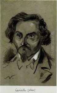 Dessin Au Fusain Et A L'estompe Rehausse De Gouache, Signe De L'initiale En Bas A Gauche.