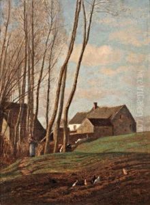 Les Grands Arbres Pres De La Ferme by Eugene Antoine Samuel Lavieille