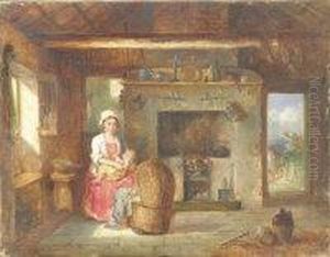 Mother And Child In A Cottage Interior