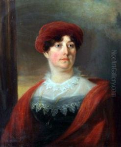 Head And Shoulders Portrait Of A Lady Wearing Red Hat And Coat by Sir Thomas Lawrence