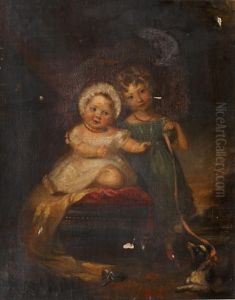 A Portrait Of Frances Bagwill Plumer And Jane Plumer With A Puppy