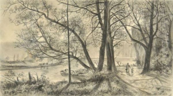 River Landscape With Figures by Ernest Lawson