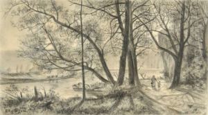 River Landscape With Figures by Ernest Lawson