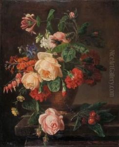 Nature Morte Au Bouquet De Fleurs Sur Un Entablement