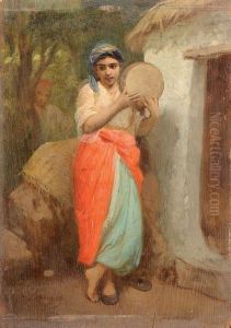 Joueuse De Tambourin Espionnee by Jean Raymond Hippolyte Lazerges
