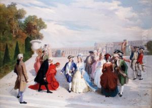 Le Roi, La Reine Et Le Cardinal De Rohan Dans Le Parc De Versailles by Jean Raymond Hippolyte Lazerges