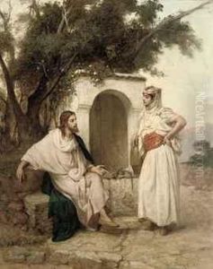 Christ And The Woman Of Samaria by Jean Raymond Hippolyte Lazerges