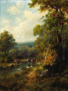 Cattle Watering At A Stream by Louis Le Camus