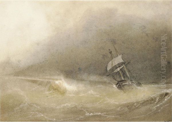 A Brig Reefed-down In Heavy Seas - view 1