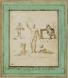 Study Sheet With Two Men Standing And With Putti by Sebastien Le Clerc