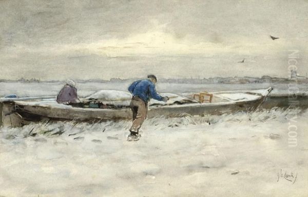 A Farmer And His Flatboat In A Winter Landscape - view 1