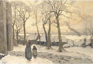 A Winter Landscape Possibly Near Dordrecht by Adolf Le Comte