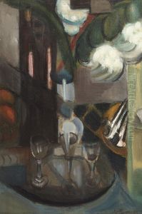 A Still Life With A Carafe And Glasses by Henri Le Fauconnier