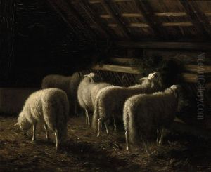 Sheep In The Barn by August Le Gras