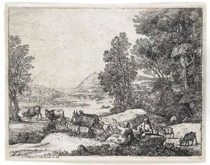 Berger Et Bergere Conversant by Claude Lorrain (Claude Gellee)