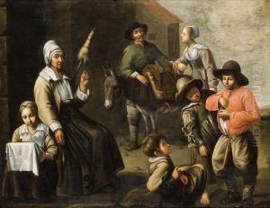 Une Halte De Paysans by Le Maitre Des Corteges