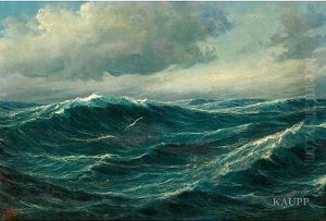 Bewegte See Unter Regenwolken, Mowen Uber Den Tosendenwellen Kreisend