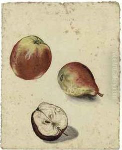 Still Life With A Pear And Two Apples, One Halved