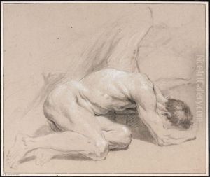 Academie D'homme Allonge, La Tete Reposant Sur Le Sol by Francois Lemoine (see Lemoyne)