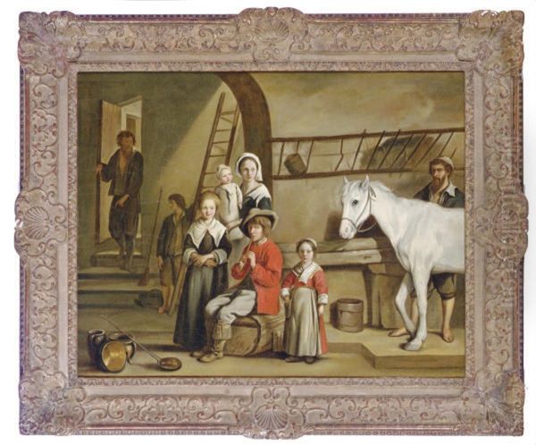 A Family With A Horse In A Stable - view 1