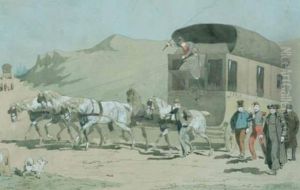 Le Depart De La Diligence Caen - Bayeux - Paris by Septime Emeric M. Le Pippre