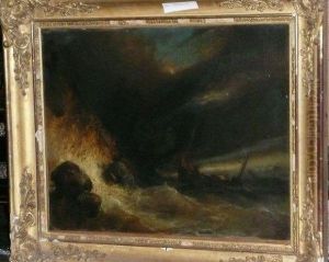 Scene De Naufrage. by Eugene Le Poitevin