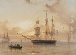 Marine Au Soleil Couchant by Eugene Le Poitevin