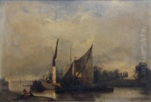 Bateaux De Peche Sur Une Riviere by Eugene Lepoittevin