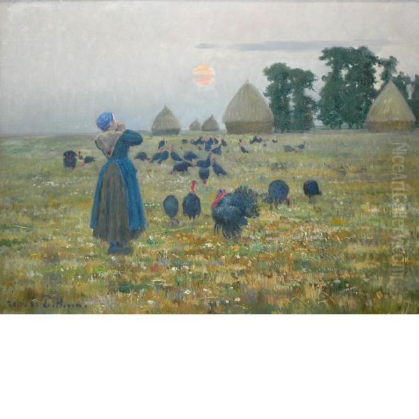 Farm Woman Calling The Turkeys - view 1
