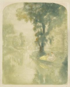 Elegantes Au Bord D'une Riviere by Henri Hirne, Dit Le Riche