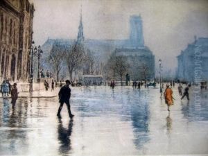 Parisian Street Scene by Henri Hirne, Dit Le Riche
