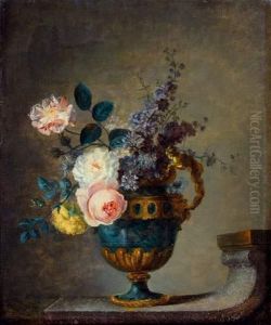 Nature Morte Au Bouquet De Fleurs Dans Un Vase A Monture De Bronze Pose Sur Un Entablement by I.S.J. Le Riche