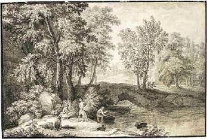 Bathers In A Woody Landscape by Joseph Francois Le Roy