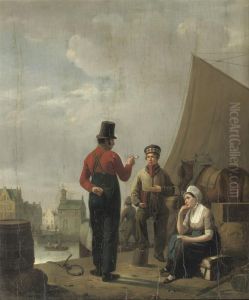 Figures On A Quay In A Town by Pierre Francois Ch. Le Roy