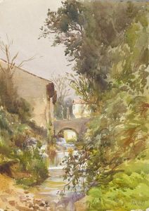 Torrent Traversant Un Village by Leon Le Royer