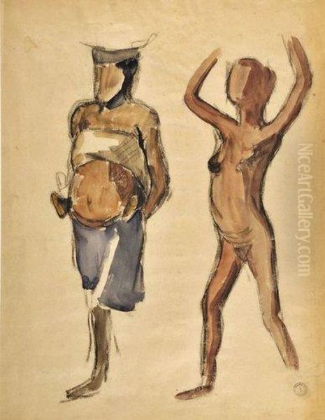 Etude De Jeunne Fille Et De Femme Et Son Enfant, Porteuses - view 1