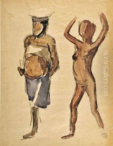 Etude De Jeunne Fille Et De Femme Et Son Enfant, Porteuses by Maurice Le Scouezec