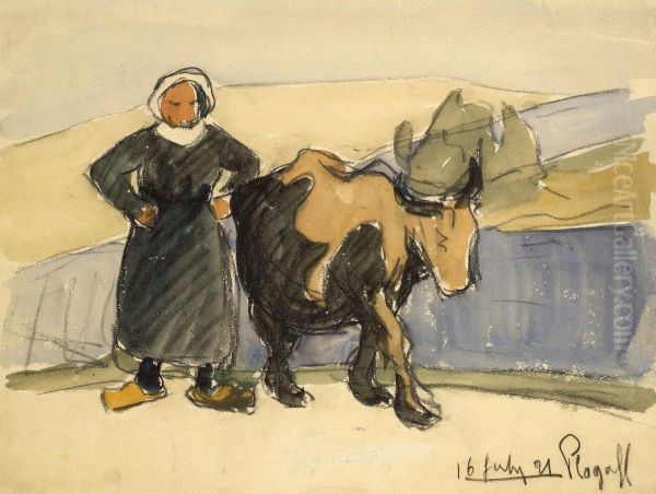 Plogoff Paysanne Et Sa Vache - view 1