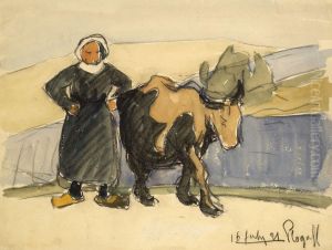 Plogoff Paysanne Et Sa Vache by Maurice Le Scouezec