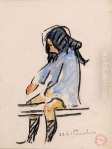 Petite Fille Assise Sur Un Banc by Maurice Le Scouezec