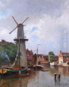 Moulin En Hollande by Gustave Edouard Le Senechal De Kerdreoret
