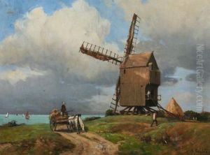 Rustic Landscape With Windmill by Gustave Edouard Le Senechal De Kerdreoret